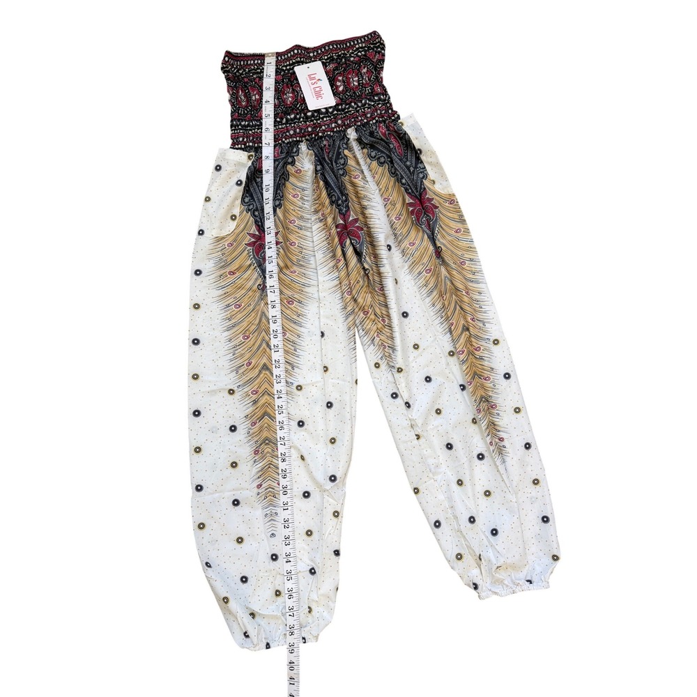 Boho Harem Pants Womens One Size Peacock Print Festival Gypsy Lounge